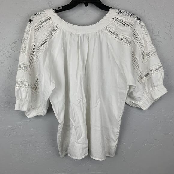 Sundance Shirt Womens Medium White Boho Peasant Lace Crochet Raglan 3/4 Sleeve - Picture 2 of 7